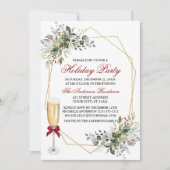 ウォーターカラーグリーンリーベリーホリデーパーティーグラス 招待状 (正面)