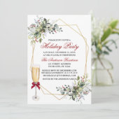 ウォーターカラーグリーンリーベリーホリデーパーティーグラス 招待状 (スタンド正面)