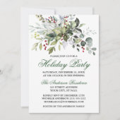 ウォーターカラーグリーンリーベリーホリデーパーティー 招待状 (正面)