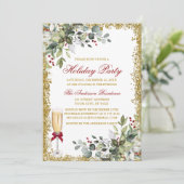 ウォーターカラーグリーンリーベリーレッドホリデーパーティー 招待状 (スタンド正面)