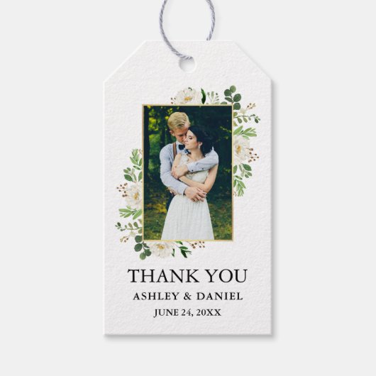 ウォーターカラーグリーンリーホワイトフローラ結婚式の引き出物 ギフトタグ (正面)