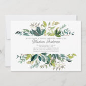 ウォーターカラーグリーンリーボタニカルブライダルシャワー 招待状 (正面)