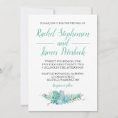 ウォーターカラーグリーンリーボタニカル結婚式招待状 招待状 (正面)