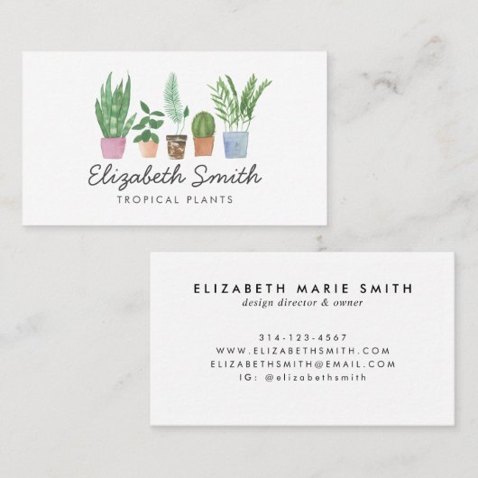 ウォーターカラーグリーンリーポッテッドハウスプラント子供部屋 名刺 (正面/裏面)