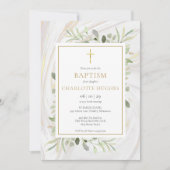 ウォーターカラーグリーンリーマーブル洗礼《キリスト教》洗礼式や命名式 招待状 (正面)