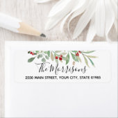 ウォーターカラーグリーンリーレッドベリー差出人住所 ラベル (インサイチュ)