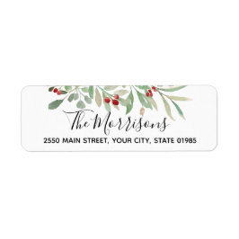 ウォーターカラーグリーンリーレッドベリー差出人住所 ラベル