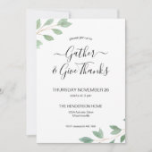 ウォーターカラーグリーンリー感謝祭ディナー招待状 招待状 (正面)