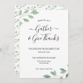 ウォーターカラーグリーンリー感謝祭ディナー招待状 招待状 (正面/裏面)