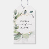 ウォーターカラーグリーンリー結婚金ゴールドズゲストバッグウェルカム ギフトタグ (正面)