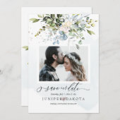 ウォーターカラーグリーンリー赤面ピンクダスティブルー 招待状 (正面/裏面)