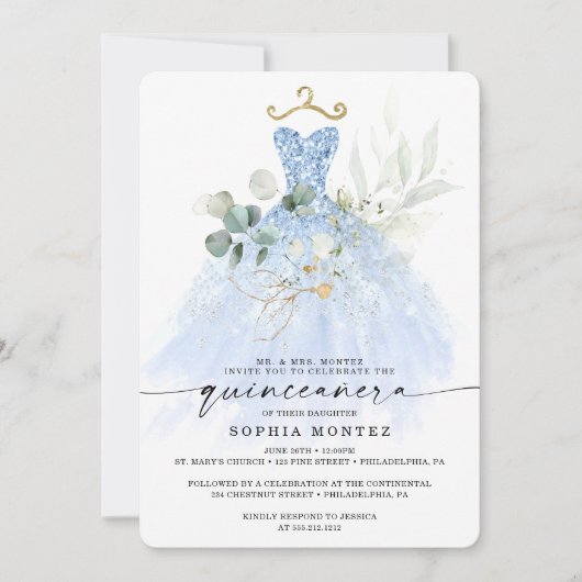 ウォーターカラーグリーンリー金ゴールドキンセニェラ誕生日インビ 招待状 (正面)