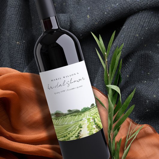 ウォーターカラーグリーンワイナリービニヤードブライダルシャワー ワインラベル