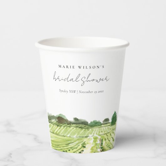 ウォーターカラーグリーンワイナリービニヤードブライダルシャワー 紙コップ (正面)
