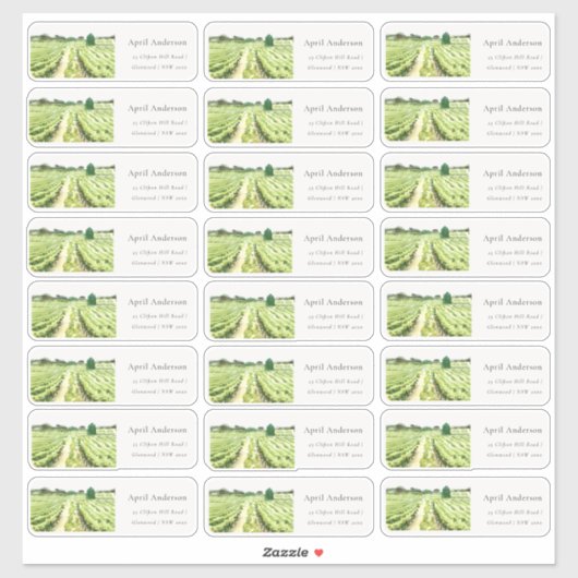 ウォーターカラーグリーンワイナリーヴィネヤードゲストアドレス シール (シート)