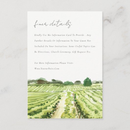 ウォーターカラーグリーンワイナリーヴィンヤードズ結婚詳細 エンクロージャーカード (正面)