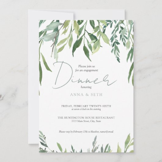 ウォーターカラーグリーン婚約ディナー 招待状 (正面)