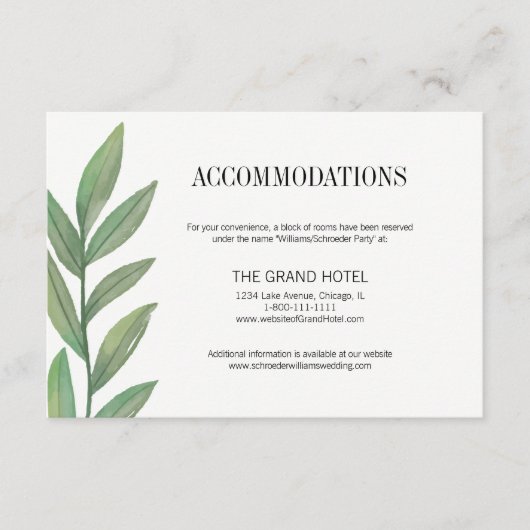 ウォーターカラーグリーン葉リーズアコモデーションカード エンクロージャーカード (正面)