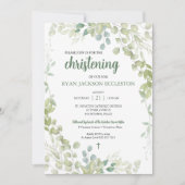 ウォーターカラーグリーン《キリスト教》洗礼式や命名式ベビー 招待状 (正面)