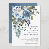ウォーターカラーグリーン&ピンクフローラブライダルシャワー 招待状 (正面/裏面)