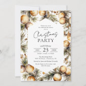 ウォーターカラーグリーン&金ゴールドクリスマスホリデーパーティー 招待状 (正面)