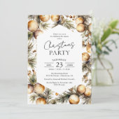 ウォーターカラーグリーン&金ゴールドクリスマスホリデーパーティー 招待状 (スタンド正面)