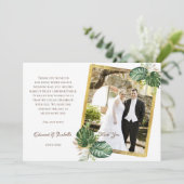 ウォーターカラーグリーン&金ゴールドモンステ葉ラ結婚の製品 サンキューカード (スタンド正面)