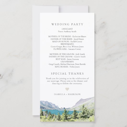 ウォーターカラーグレイシャーナショナルパーク結婚式 プログラム (裏面)