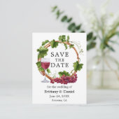 ウォーターカラーグレープつる植物ウッドリースセーブザデート ポストカード (スタンド正面)