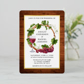 ウォーターカラーグレープつる植物リースウッ結婚ドズ金ゴールド 箔招待状 (立ち正面)