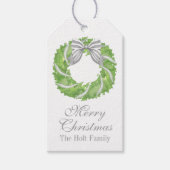 ウォーターカラーグレーボウリースとグリーントピアリー ギフトタグ (正面)