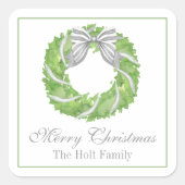 ウォーターカラーグレーボウリースとグリーントピアリー スクエアシール (正面)