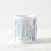 ウォーターカラーグレー洗浄樺の木ツリー&金ゴールド鳩 コーヒーマグカップ (中央)