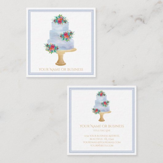 ウォーターカラーケーキショッププロフェッショナルベーカリー スクエア名刺 (正面/裏面)