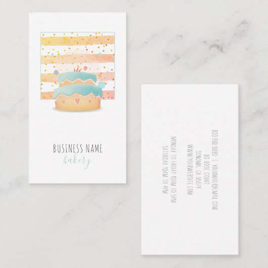 ウォーターカラーケーキベイカーパティシシェフベーキングケータリング 名刺 (正面/裏面)
