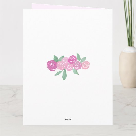 ウォーターカラーケーキ&ピンクローズ誕生日 カード (裏面)