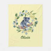 ウォーターカラーコアラおよびユーカリリース フリースブランケット (正面)