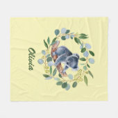 ウォーターカラーコアラおよびユーカリリース フリースブランケット (正面(横))