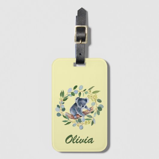 ウォーターカラーコアラおよびユーカリリース ラゲッジタグ (正面縦)