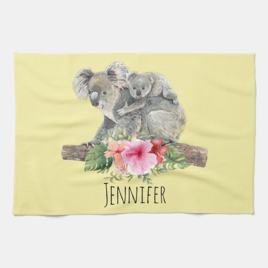 ウォーターカラーコアラベアーズキュートママ&ベビー キッチンタオル (横)