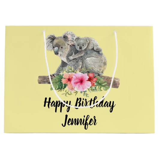 ウォーターカラーコアラベアーズキュートママ&ベビー ラージペーパーバッグ (正面)