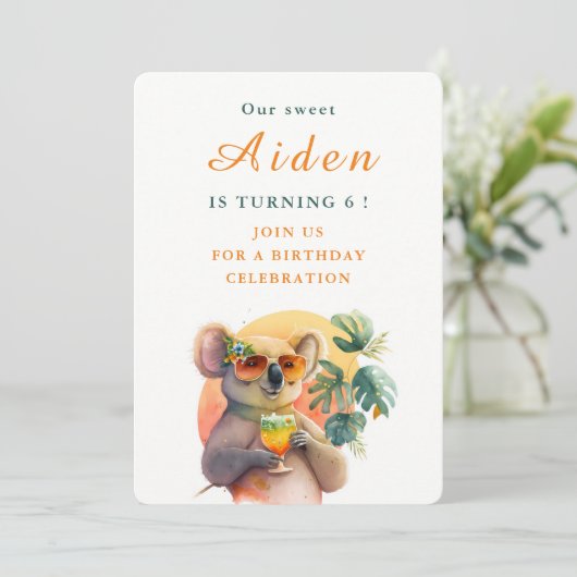 ウォーターカラーコアラ – 誕生日招待状カード 招待状 (スタンド正面)