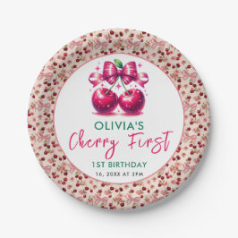 ウォーターカラーコケットさくらんぼ1st誕生日 ペーパープレート