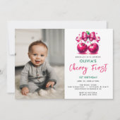 ウォーターカラーコケットさくらんぼ1st誕生日 招待状 (正面)