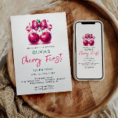 ウォーターカラーコケットさくらんぼ1st誕生日 招待状