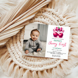 ウォーターカラーコケットさくらんぼ1st誕生日 招待状