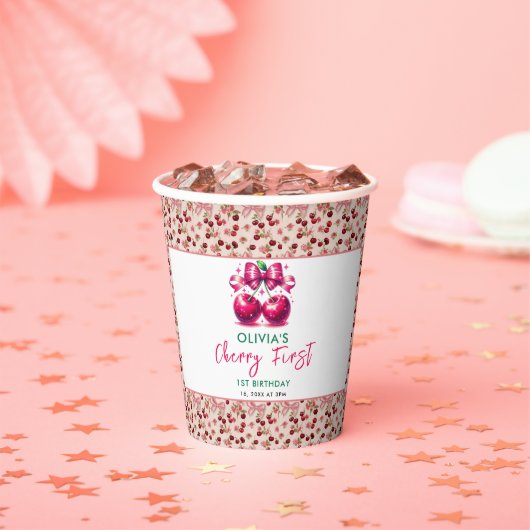 ウォーターカラーコケットさくらんぼ1st誕生日 紙コップ (インサイチュ)