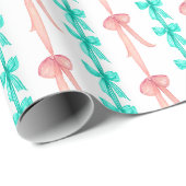 ウォーターカラーコケットターコイズ&ピンクボウズ ラッピングペーパー (ロールコーナー)