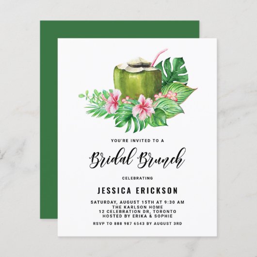 ウォーターカラーココナッツサマーブライダルブランチ招待状 (正面/裏面)