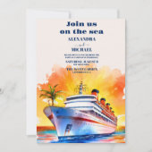 ウォーターカラーコスタルシースケープビーチクルーズ結婚ズ 招待状 (正面)